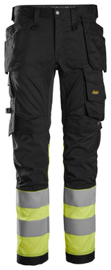 Snickers 6234 Hi-vis Class 1 Stretch Trousers Holster pocket Black\Hi-vis Yellow - Regular / 30 (44)
