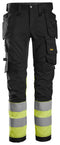 Snickers 6234 Hi-vis Class 1 Stretch Trousers Holster pocket Black\Hi-vis Yellow