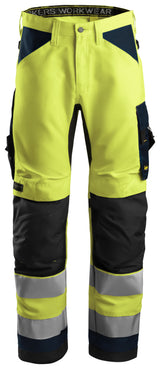 Snickers 6331 Allroundwork Hi-vis Work Trousers Class 2 Yellow - Navy - Regular / 30 (44)
