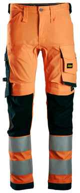 Snickers 6343 Hi-vis Class 2 Stretch Trousers Orange\Black - Regular / 30 (44)