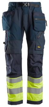 Snickers 6931 Flexiwork Hi-vis Work Trousers Holster pocket Class 1 Navy/Hi-visibilty Yellow - Regular / 30 (44)