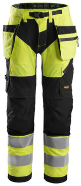 Snickers 6932 Flexiwork Hi-vis Work Trousers Holster pocket Class 2 Yellow\Black - Regular / 30 (44)