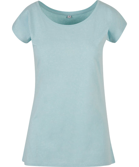 Build Your Brand Basic Womens Wide Neck Tee Ocean Blue