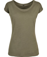 Build Your Brand Basic Womens Wide Neck Tee Olive - XS - T-Shirts