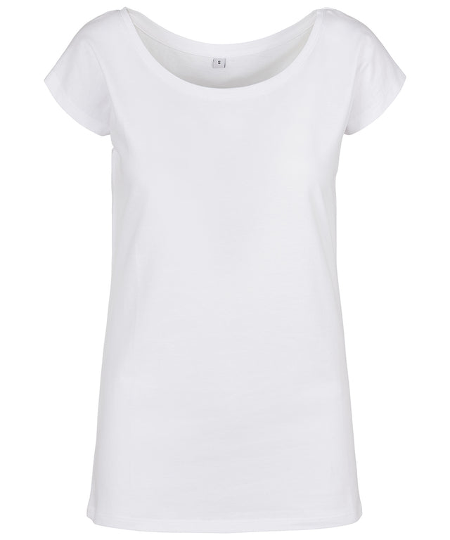 Build Your Brand Basic Womens Wide Neck Tee White