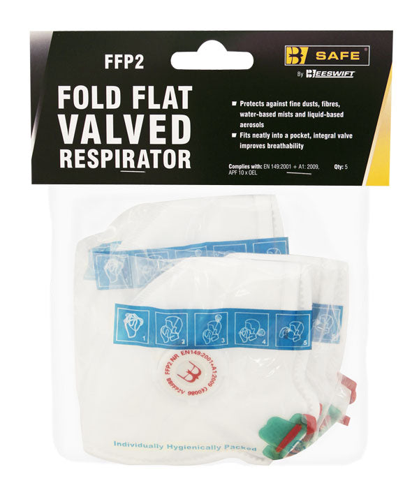 Beeswift Ffp2V Fold Flat Valved Respirator 5 Pack