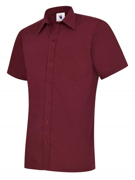 Uneek UC710 - Mens Poplin Half Sleeve Shirt Burgundy