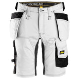 Snickers 6141 Allroundwork Stretch Work Shorts - Holster Pocket Durable Design - White\Black / 30R (44)