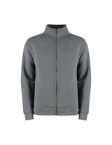A dark gray zip-up jacket with a stand-up collar, shown on a plain white background.