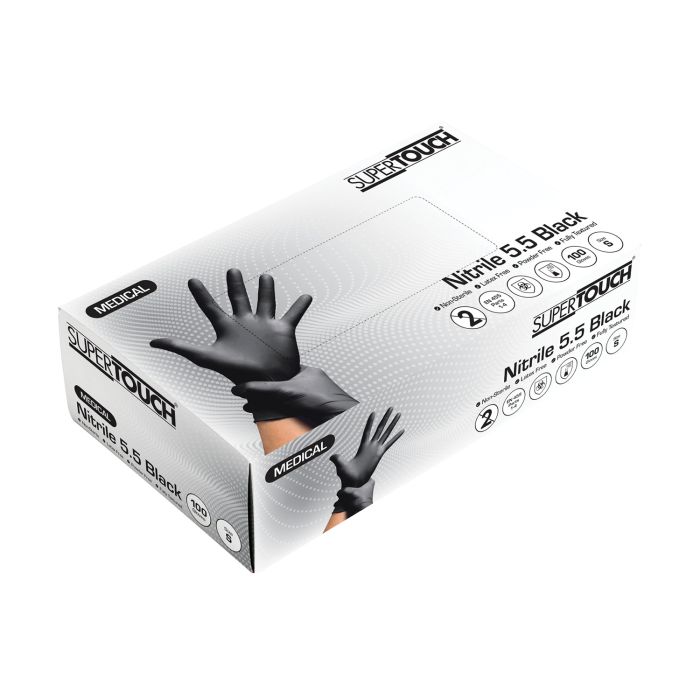 Supertouch Nitrile 5.5 Gloves - 100 Pack - Black / S