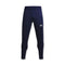 Navy blue Under Armour Challenger training pants with an elastic waistband and drawcord, featuring open hand pockets and ankle zips.